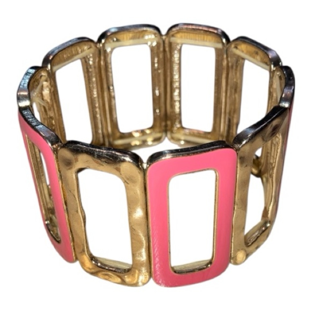 Gold and Pink Geometric Stretch Bracelet